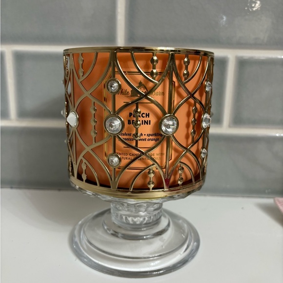 Bath & Body Works Gold Gem Glass Pedestal 3-Wick Candle Holder with new candle - Picture 8 of 8